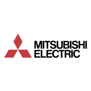 The mitsubishi electric logo with three red diamonds forming an arrow shape above the company name.