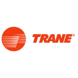 Trane company logo with a red circle and horizontal lines on the left and the brand name in red capital letters on the right.
